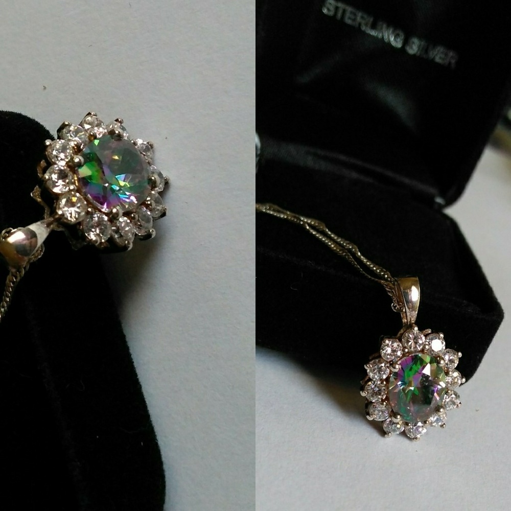 Mystical Rainbow Crystal Solid 925 Stamped Sterling Silver Pendant Necklace - Picture 7 of 13